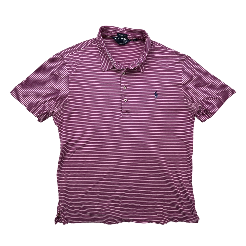 Polo Golf Ralph Lauren Shirt Mens Large Pro Fit Vintage Lisle Stripe Purple
